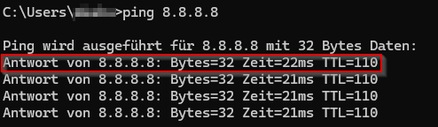 ping 8.8.8.8 in CMD